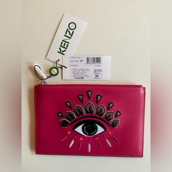 NWT KENZO pink Eye motif leather flat pouch bag clutch - Picture 4 of 4